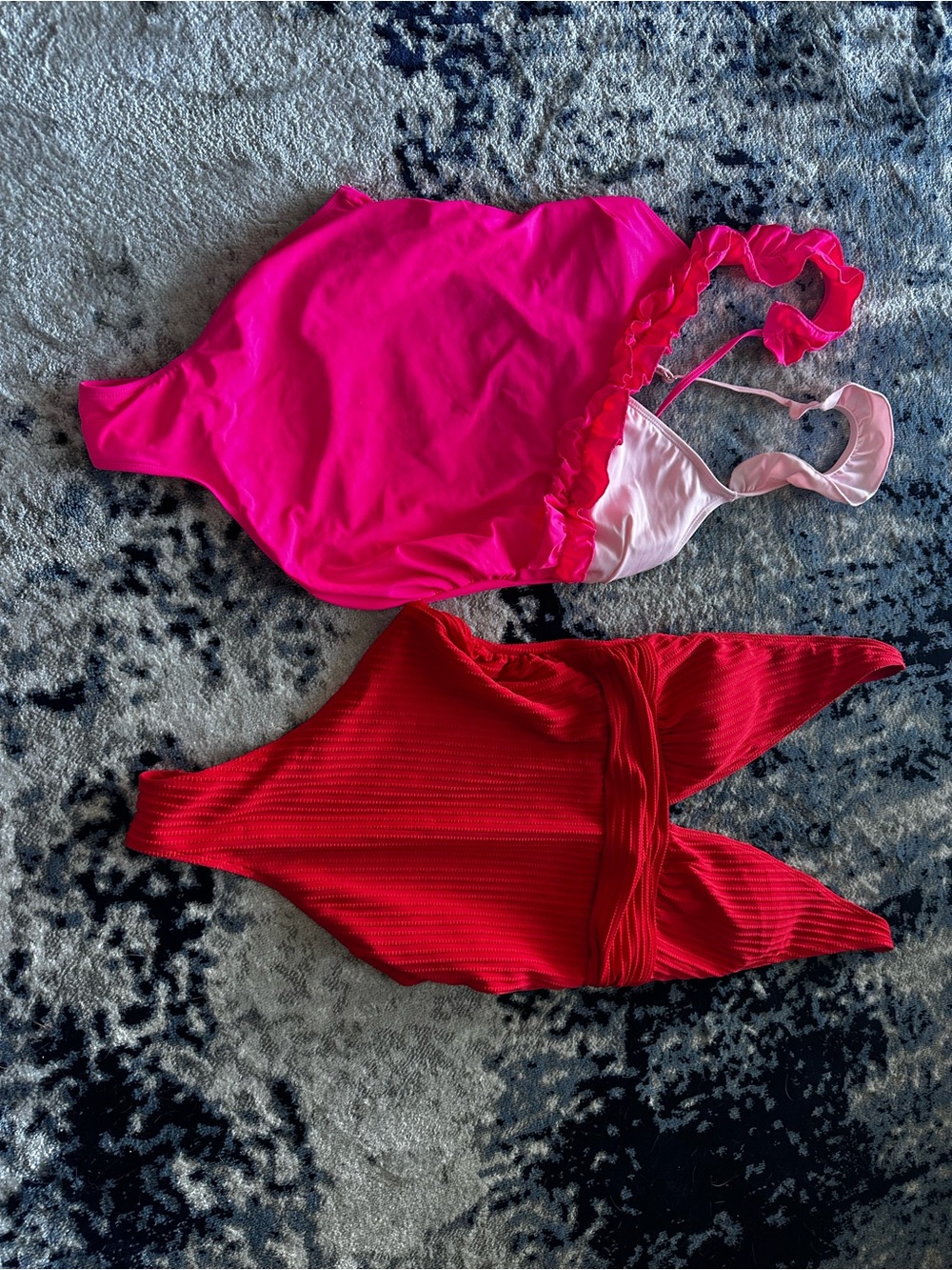 2 Women’s MATERNITY Pink and Red One-Piece Swimsuits- size SMALL